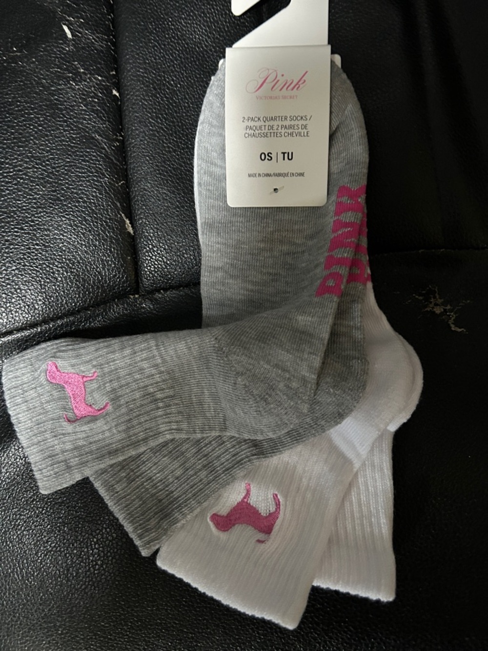 PINK Victoria's Secret Gray & White Quarter Socks with Pink Logo - 2-Pack